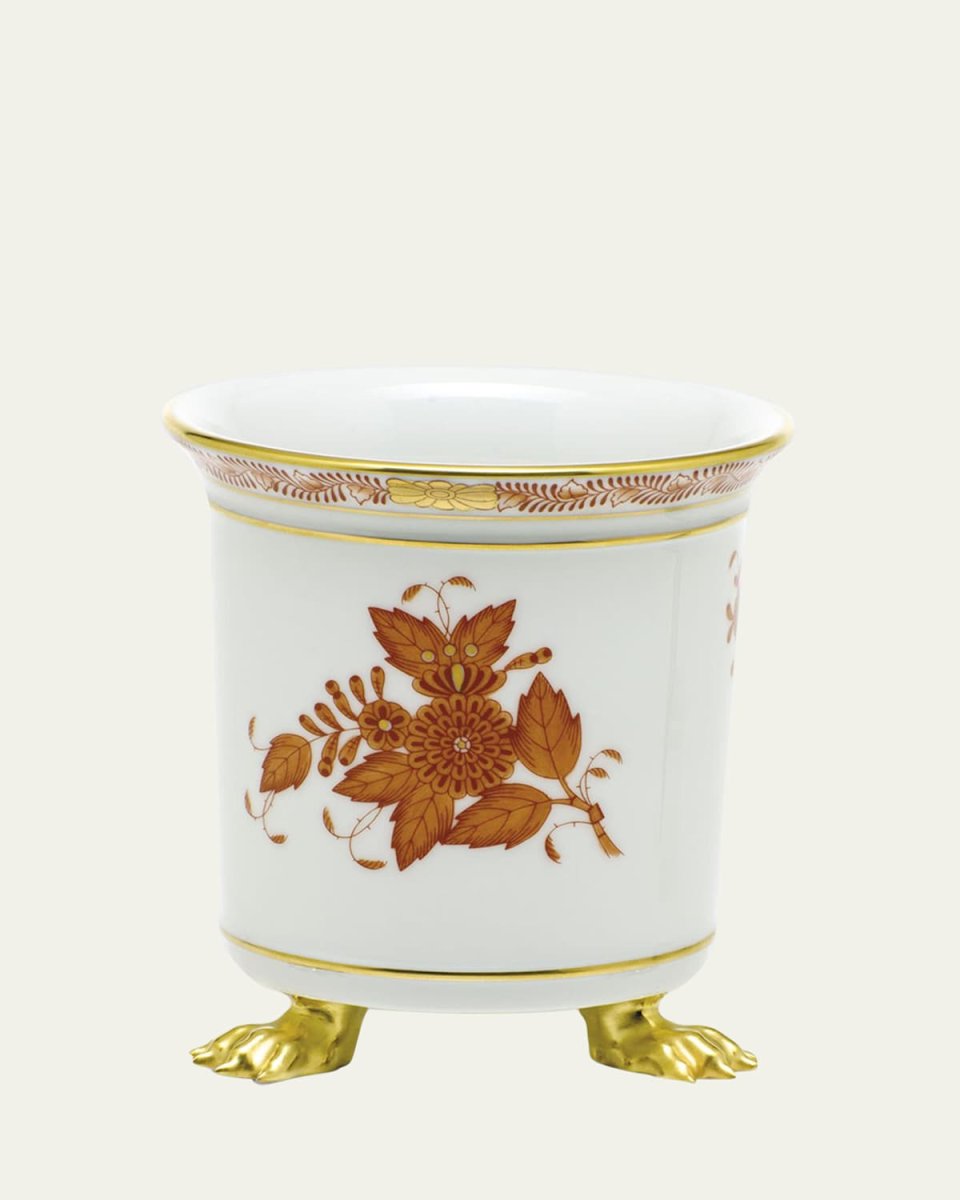 Chinese Bouquet Rust Mini Cache Pot with Feet